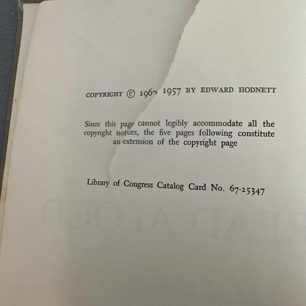 Vintage Classic “Poems To Read Aloud” Edward Hodnett Revised 1967/57 Copyright